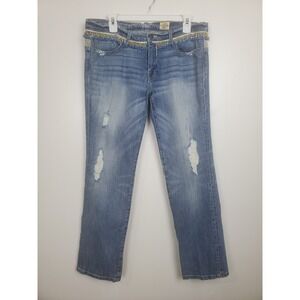Artisan De Luxe ADL Beaded Distressed Straight‎ Leg Jeans Medium Wash Size 29